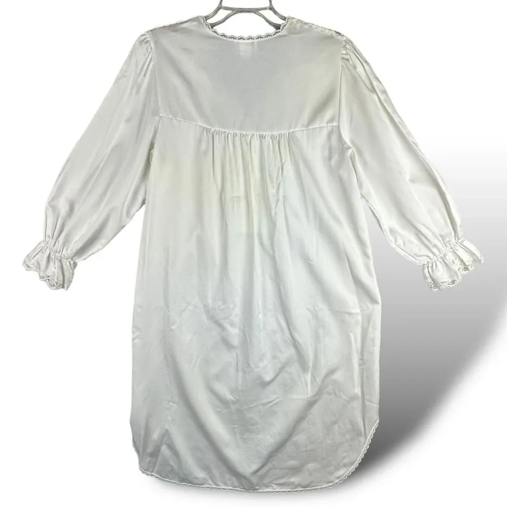VTG Barbizon Nightgown Women's‎ sz Med Embroidered Ruffle Lace Pearl Button GUC